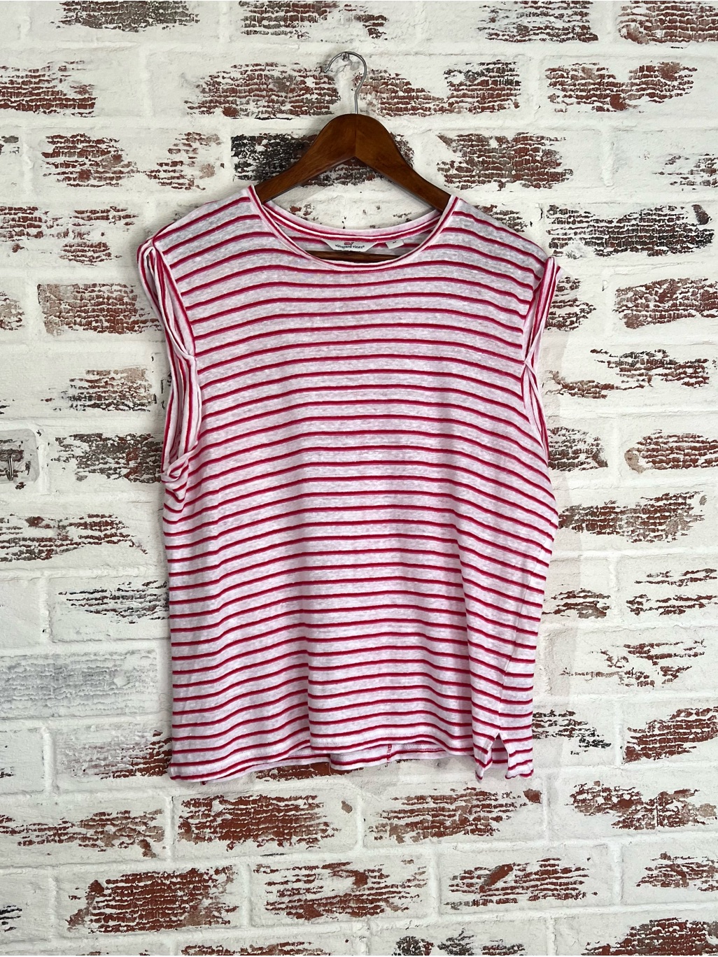 Vineyard Vines Linen Top Coastal Stripes Beachy Sailor Red White Rolled Sleeve M
